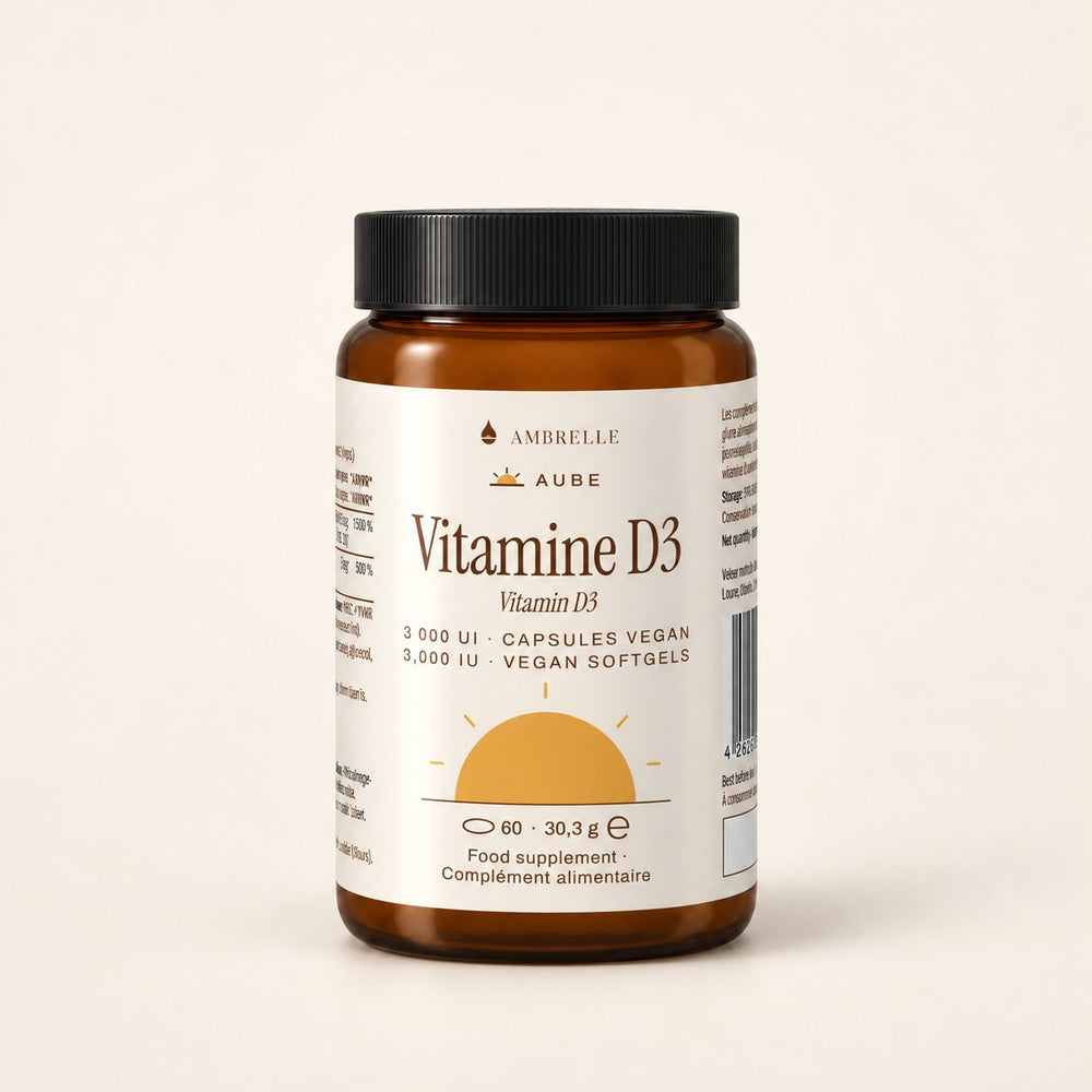 Vitamin D3 3,000 IU by AMBRELLE on a plain ivory background