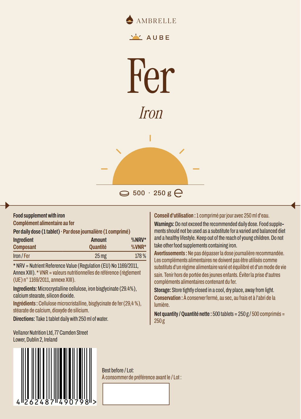 Iron Bisglycinate 25 mg by AMBRELLE: full label laid flat