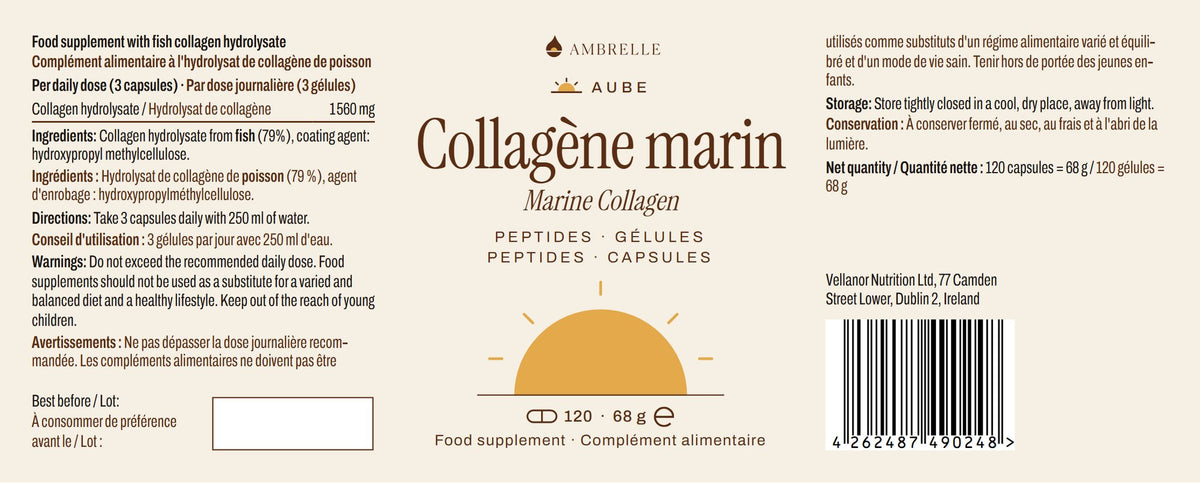 Marine Collagen Capsules by AMBRELLE: full label laid flat
