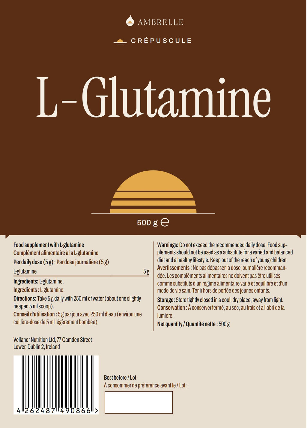 L-Glutamine Powder by AMBRELLE: full label laid flat