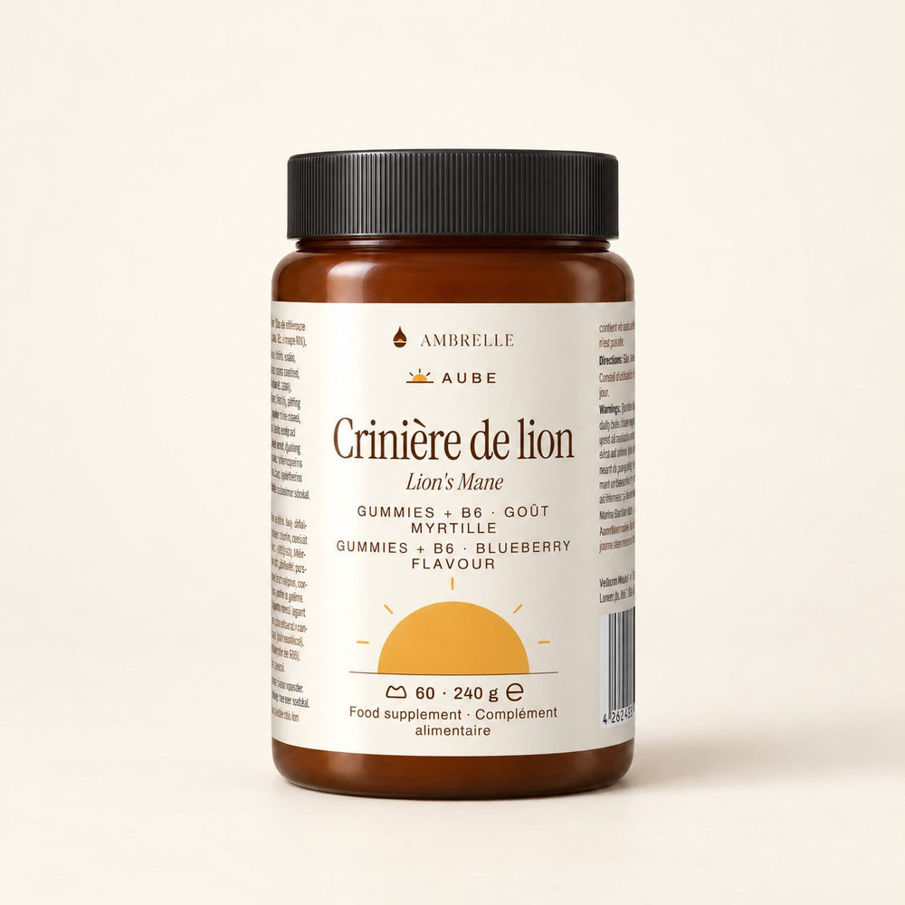 Lion's Mane Gummies + B6 by AMBRELLE on a plain ivory background
