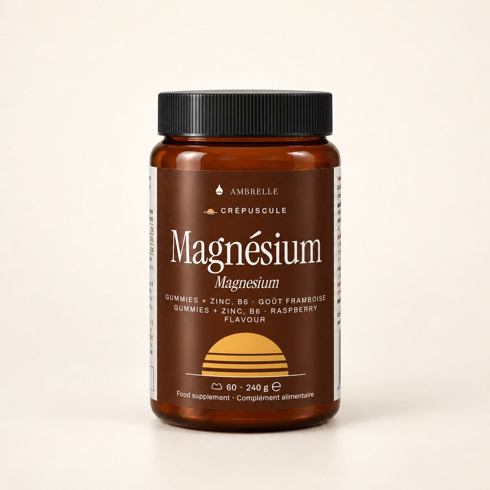 Magnesium + Zinc Gummies by AMBRELLE on a plain ivory background