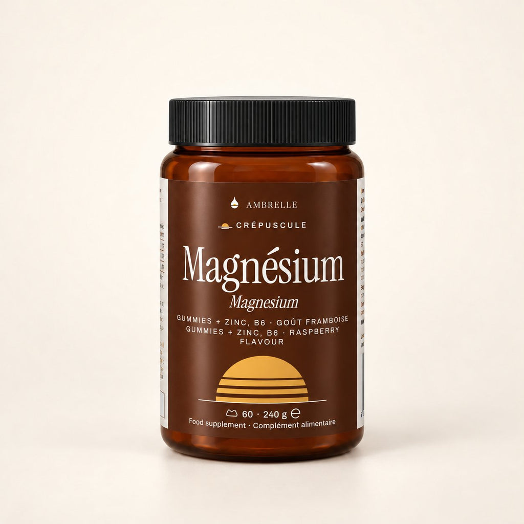 Magnesium + Zinc Gummies by AMBRELLE on a plain ivory background