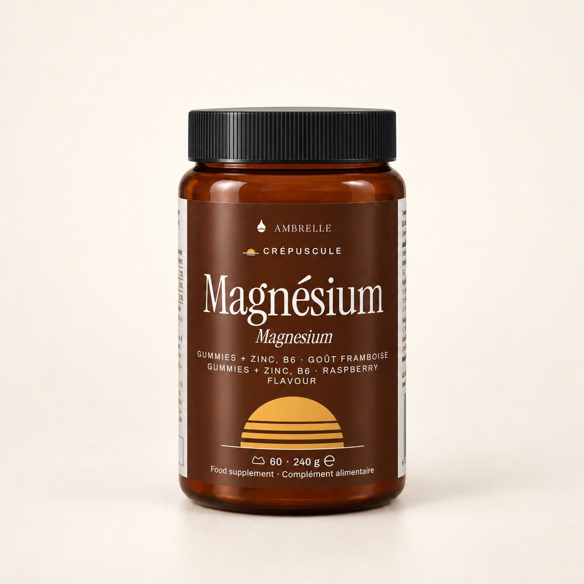 Magnesium + Zinc Gummies by AMBRELLE on a plain ivory background
