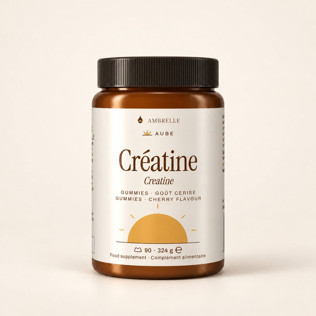Creatine Gummies, Cherry Flavour by AMBRELLE on a plain ivory background