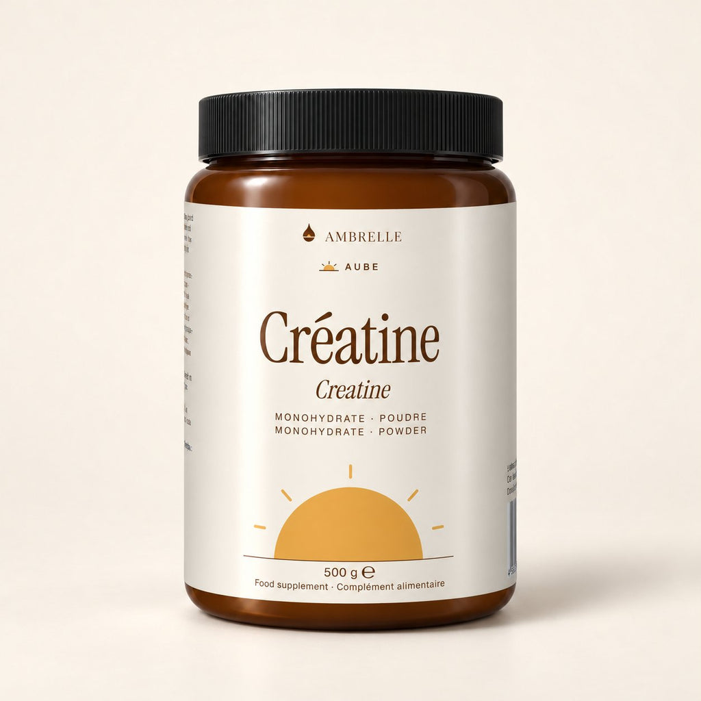 Creatine Monohydrate by AMBRELLE on a plain ivory background