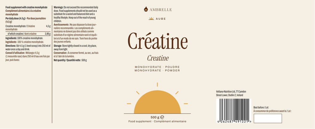 Creatine Monohydrate by AMBRELLE: full label laid flat