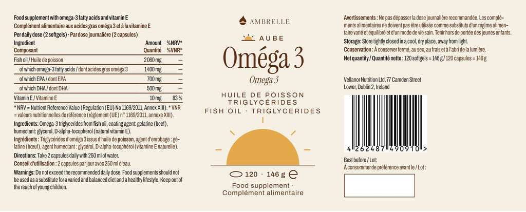 Pot d'oméga 3 Max 35/25 AMBRELLE : étiquette complète à plat