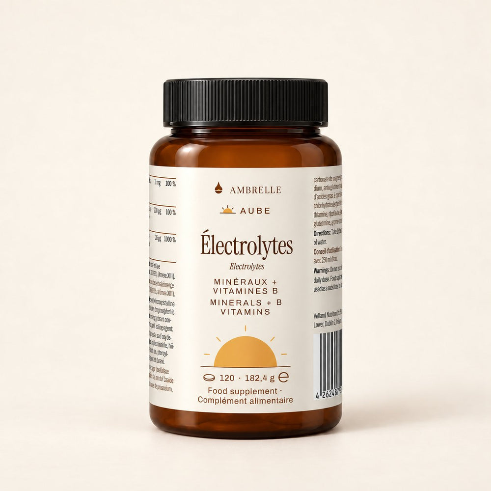 Electrolyte Complex Tablets by AMBRELLE on a plain ivory background