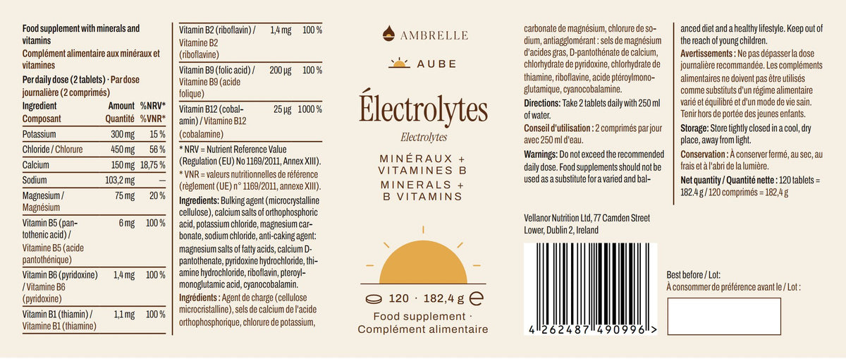 Elektrolytencomplex-tabletten van AMBRELLE: volledig etiket, plat